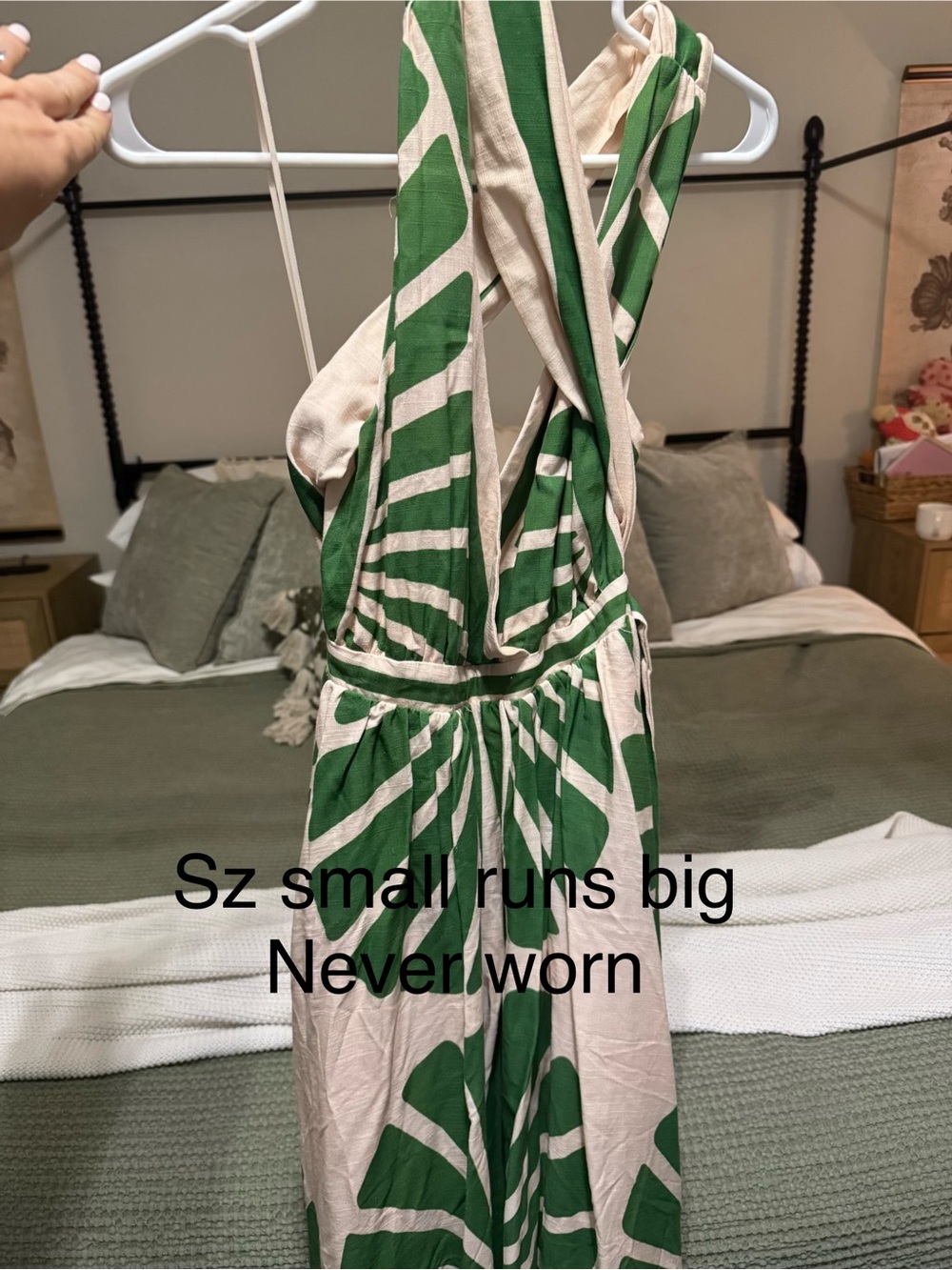 Green and Cream Tropical Print Maxi Dress